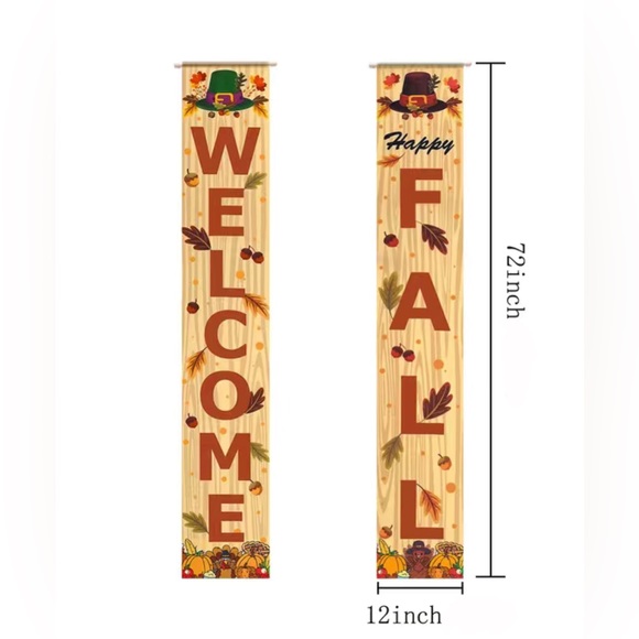 Welcome Happy Fall Thanksgiving Porch Door Banners 70x12 - Picture 2 of 2